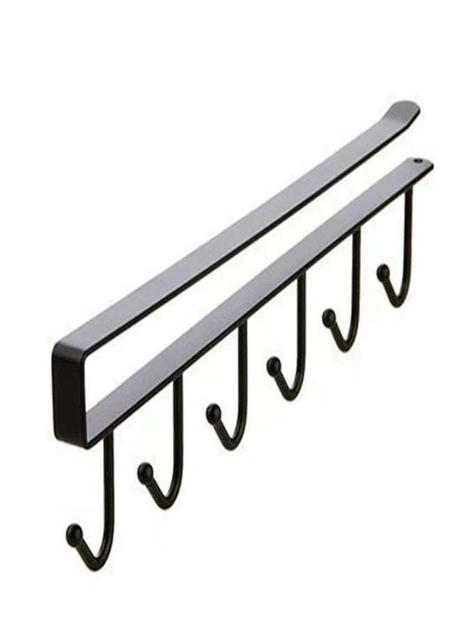 LZYDD 2pcs Multi-Hooks Under The Cabinet 6-Hook Hanging Hook Rack Kitchen Utensil Cupboard Hanger Chest Organizer Cup Holder for Coffee Bar, Fit for 0.8 Inch Thickness Shelf or Less, Nail Free (Black) - Image 2